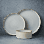 Famiware Star Stoneware Dinnerware Sets, Plates and Bowls Set for 4, 12 Piece Dish Set, Cappuccino White
